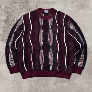 Coogi Sweater Style Burgundy Blood Red Grey Wool Geometric Knit Jumper L
